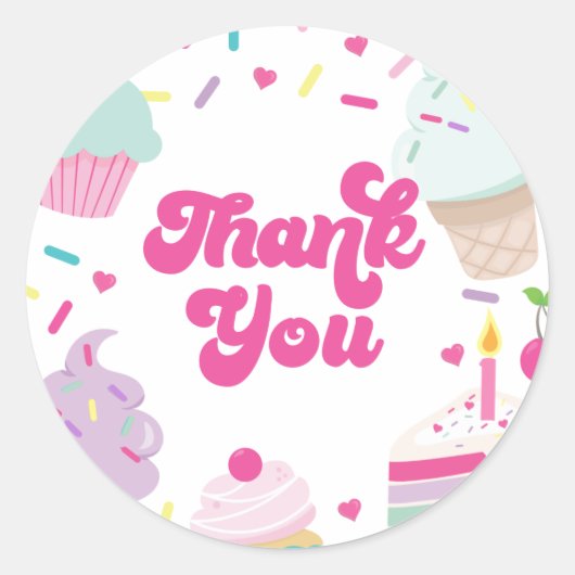 Ijs en cake verjaardag bedankt ronde sticker (Voorkant)
