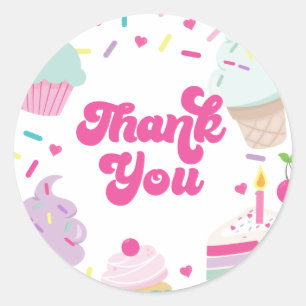 Ijs en cake verjaardag bedankt ronde sticker