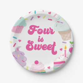 Ijs en cake vier is zoet 4de verjaardag papieren bordje