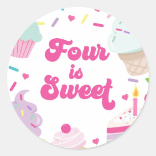 Ijs en cake vier is zoet 4de verjaardag ronde sticker
