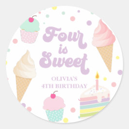 Ijs en cake vier is zoet 4de verjaardag ronde sticker