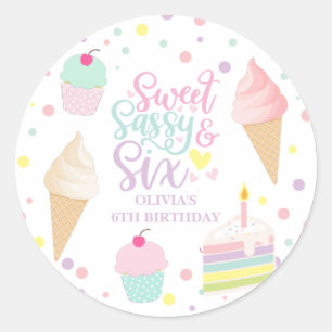 Ijs en cake zoete brutale zes 6de verjaardag ronde sticker