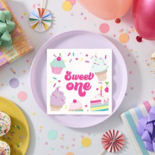 Ijs en cake Zoete Eén 1e verjaardag Servet