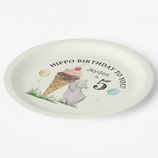 IJs en Hippo verjaardagsfeestje Papieren Bordje (Gekanteld)