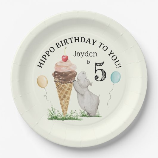 IJs en Hippo verjaardagsfeestje Papieren Bordje (Voorkant)