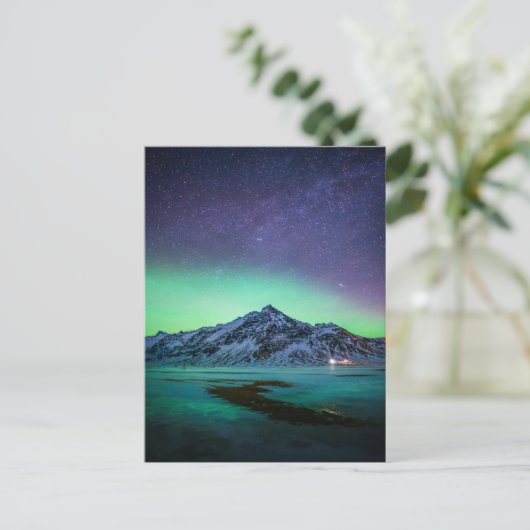 IJs en sneeuw | Aurora Borealis Milky Way IJsland Briefkaart (Staand voorkant)