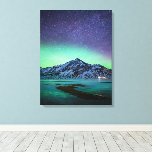 IJs en sneeuw | Aurora Borealis Milky Way IJsland Canvas Afdruk (Insitu (Houten vloer))
