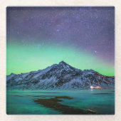 IJs en sneeuw | Aurora Borealis Milky Way IJsland Glazen Onderzetter (Voorkant)