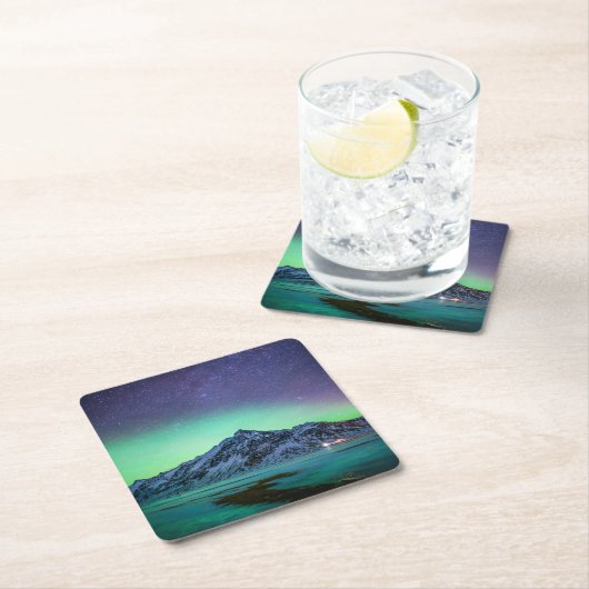 IJs en sneeuw | Aurora Borealis Milky Way IJsland Kartonnen Onderzetters (Insitu)