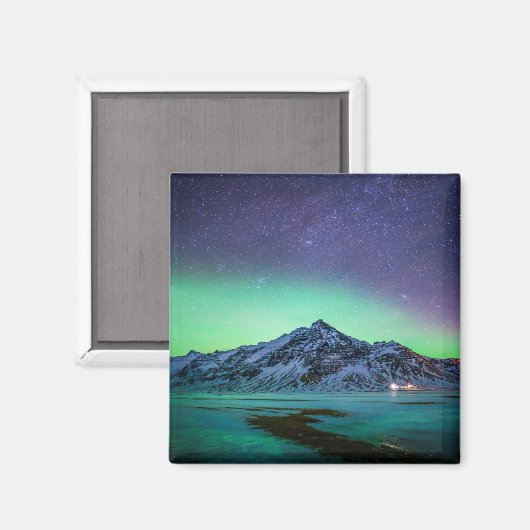 IJs en sneeuw | Aurora Borealis Milky Way IJsland Magneet (Voorkant / Achterkant)