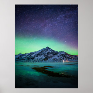 IJs en sneeuw   Aurora Borealis Milky Way IJsland Poster