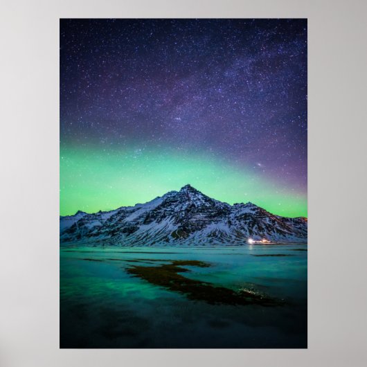 IJs en sneeuw | Aurora Borealis Milky Way IJsland Poster (Voorkant)