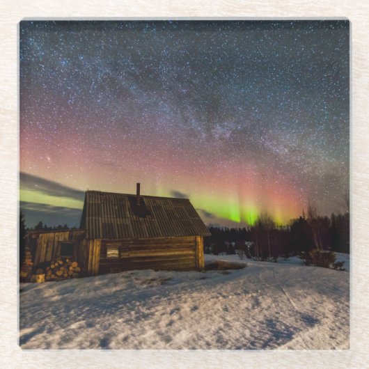 IJs en sneeuw | Aurora Polaris Murmansk, IJsland Glazen Onderzetter (Voorkant)