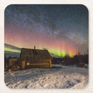 IJs en sneeuw   Aurora Polaris Murmansk, IJsland Kartonnen Onderzetters