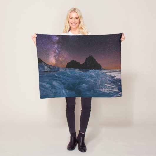 IJs en sneeuw | Baikal-meer, Siberië, Rusland Fleece Deken (In situ)