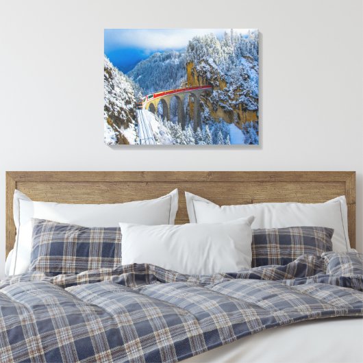 IJs en sneeuw | Bernina Express, Zwitserland Canvas Afdruk (Insitu (Slaapkamer))