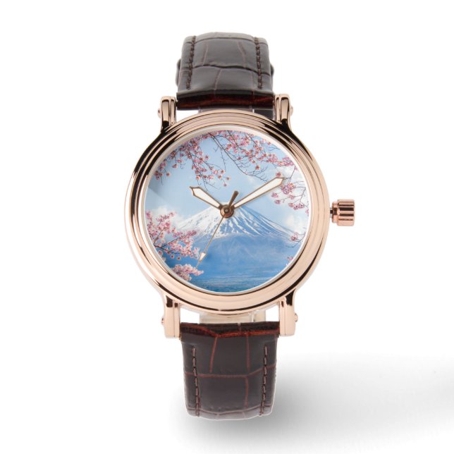 IJs en sneeuw | Cherry Blossom Mt. Fuji Japan Horloge (Voorkant)