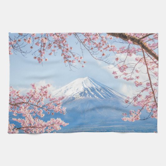 IJs en sneeuw | Cherry Blossom Mt. Fuji Japan Theedoek (Horizontaal)