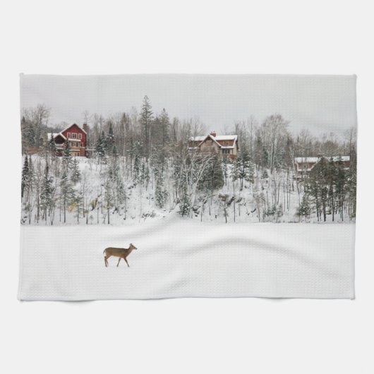 IJs en sneeuw | Deer in Snow Quebec, Canada Theedoek (Horizontaal)