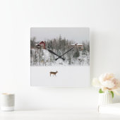 IJs en sneeuw | Deer in Snow Quebec, Canada Vierkante Klok (Huis)
