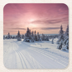 IJs en sneeuw   Lillehammer, Noorwegen Kartonnen Onderzetters