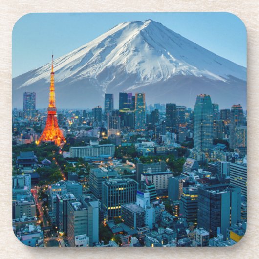 IJs en sneeuw | Mt. Fuji & Tokyo Skyline Bier Onderzetter (Voorkant)