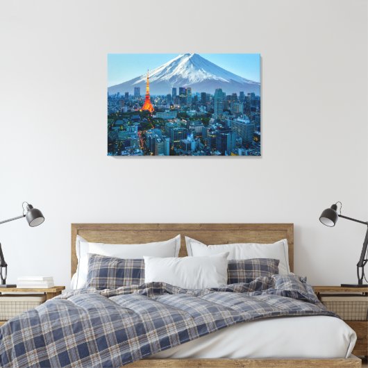 IJs en sneeuw | Mt. Fuji & Tokyo Skyline Canvas Afdruk (Insitu (Slaapkamer))