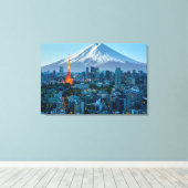 IJs en sneeuw | Mt. Fuji & Tokyo Skyline Canvas Afdruk (Insitu (Houten vloer))