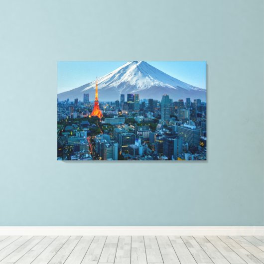 IJs en sneeuw | Mt. Fuji & Tokyo Skyline Canvas Afdruk (Insitu (Houten vloer))