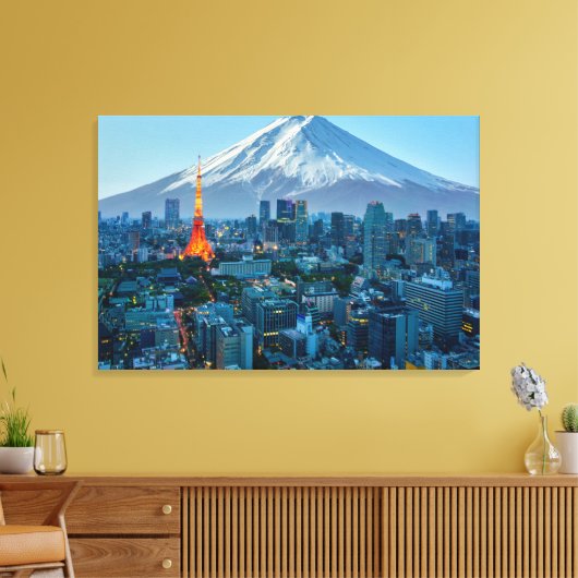 IJs en sneeuw | Mt. Fuji & Tokyo Skyline Canvas Afdruk (Insitu (Woonkamer))