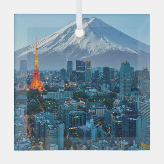 IJs en sneeuw | Mt. Fuji & Tokyo Skyline Glas Ornament (Voorkant)