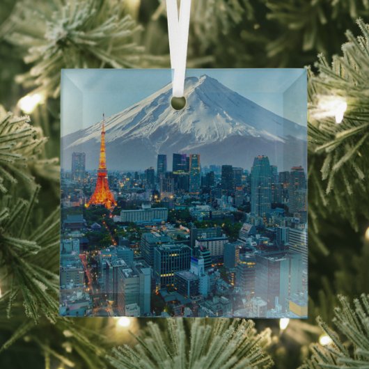 IJs en sneeuw | Mt. Fuji & Tokyo Skyline Glas Ornament (Insitu)