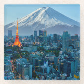 IJs en sneeuw | Mt. Fuji & Tokyo Skyline Glazen Onderzetter (Voorkant)