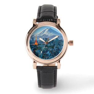 IJs en sneeuw   Mt. Fuji & Tokyo Skyline Horloge
