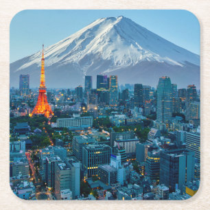 IJs en sneeuw Mt. Fuji & Tokyo Skyline Kartonnen Onderzetters
