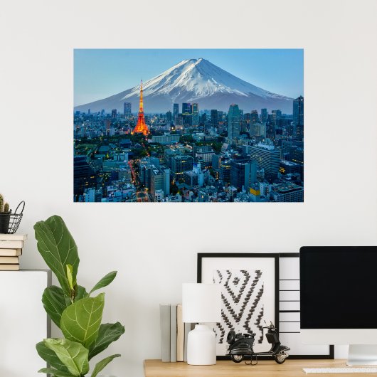 IJs en sneeuw | Mt. Fuji & Tokyo Skyline Poster (Thuiskantoor)