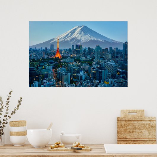 IJs en sneeuw | Mt. Fuji & Tokyo Skyline Poster (Keuken)