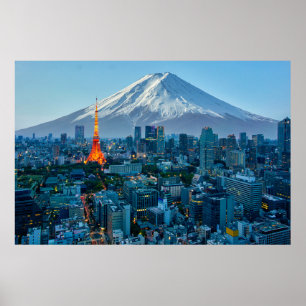 IJs en sneeuw   Mt. Fuji & Tokyo Skyline Poster