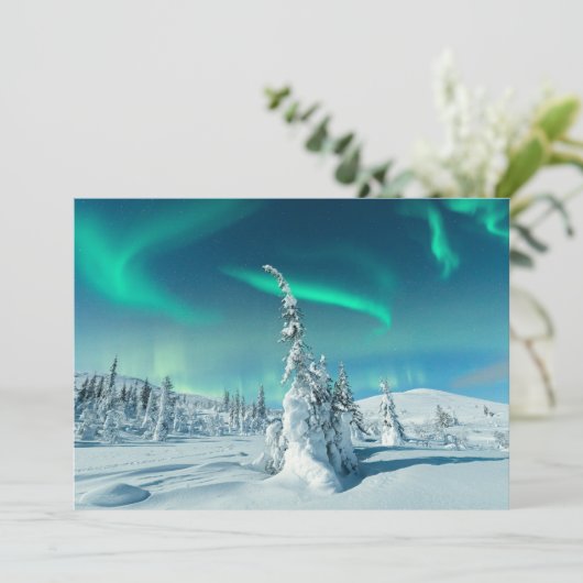 IJs en sneeuw | Noordelijke lichten, Lapland, Finl Bedankkaart (Staand voorkant)