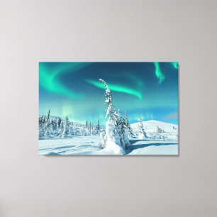 IJs en sneeuw   Noordelijke lichten, Lapland, Finl Canvas Afdruk