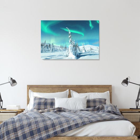 IJs en sneeuw | Noordelijke lichten, Lapland, Finl Canvas Afdruk (Insitu (Slaapkamer))