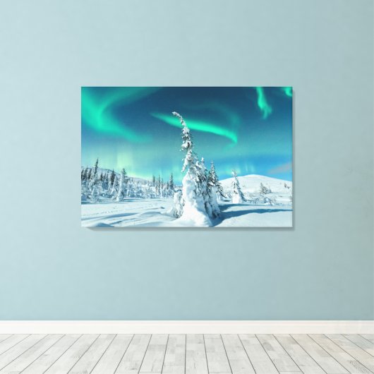 IJs en sneeuw | Noordelijke lichten, Lapland, Finl Canvas Afdruk (Insitu (Houten vloer))