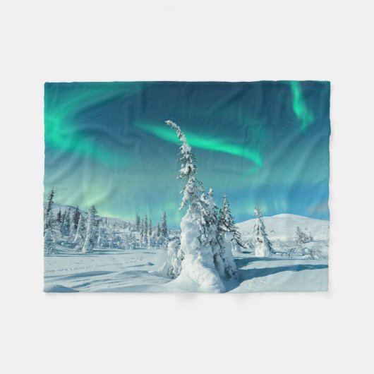 IJs en sneeuw | Noordelijke lichten, Lapland, Finl Fleece Deken (Voorkant (Horizontaal))