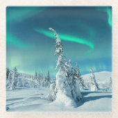 IJs en sneeuw | Noordelijke lichten, Lapland, Finl Glazen Onderzetter (Voorkant)