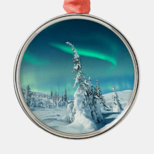 IJs en sneeuw   Noordelijke lichten, Lapland, Finl Metalen Ornament
