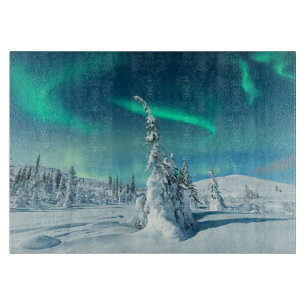 IJs en sneeuw Noordelijke lichten, Lapland, Finl Snijplank