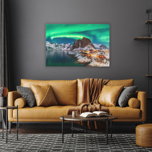 IJs en sneeuw Noordelijke Lichten, Noorwegen Canvas Afdruk