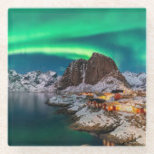 IJs en sneeuw | Noordelijke Lichten, Noorwegen Glazen Onderzetter (Voorkant)