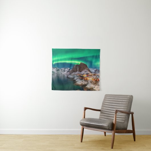 IJs en sneeuw | Noordelijke Lichten, Noorwegen Wandkleed (In Situ (horizontaal))