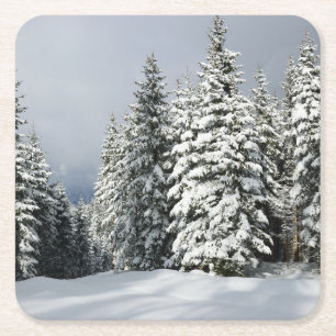 IJs en sneeuw Pine Woodland, Oostenrijk Kartonnen Onderzetters